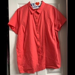 Woman Within Coral Button Down Short Sleeve Blouse SZ: 2X